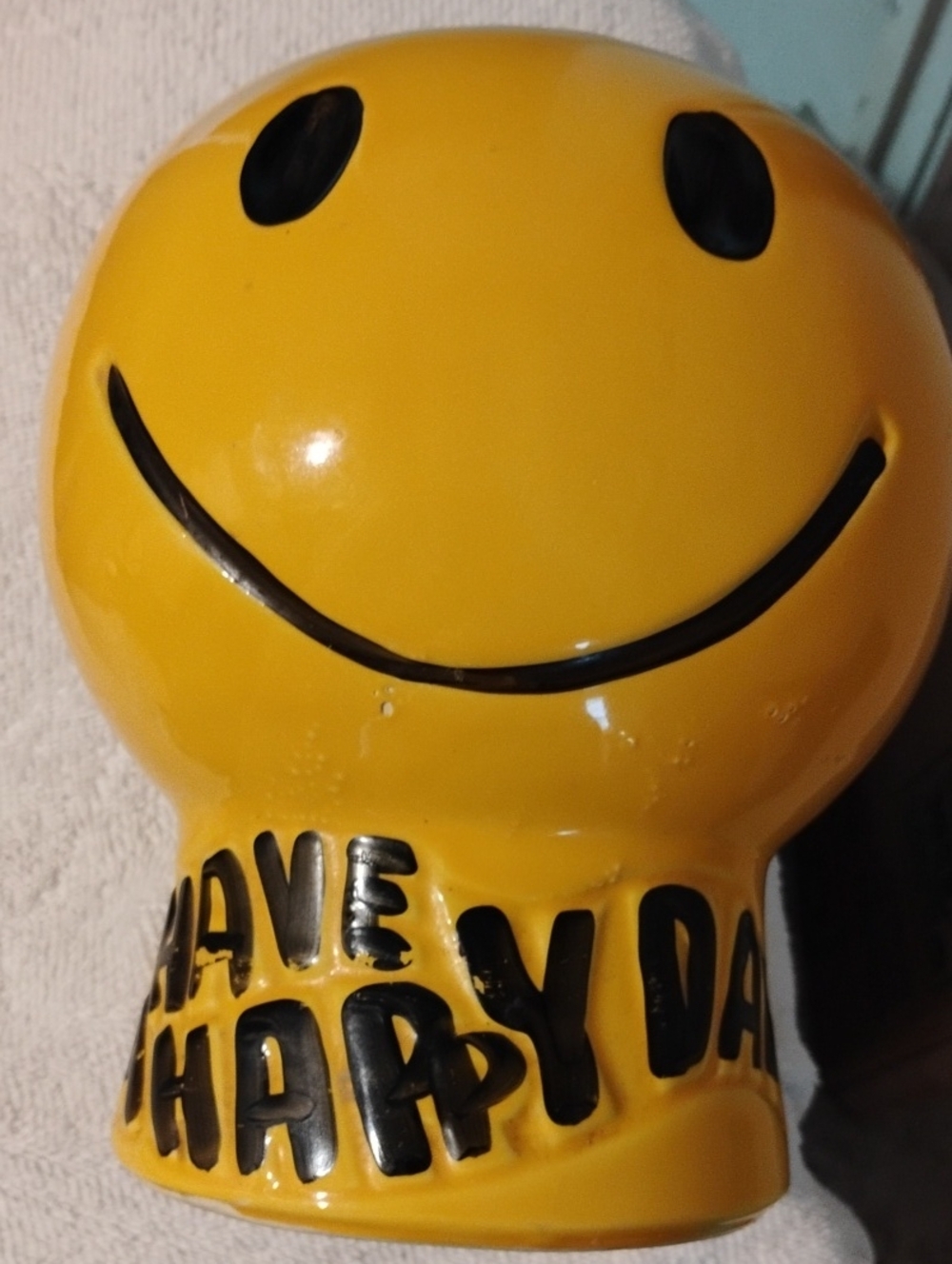 McCoy Smiley Face Ceramic Vase- Yellow with Black Details